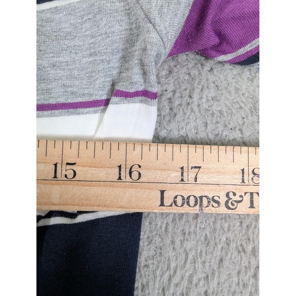 Lacoste Polo‎ Shirt Womens Large Gray Purple Stripe Pique Stretch Croc Logo New - Picture 7 of 8